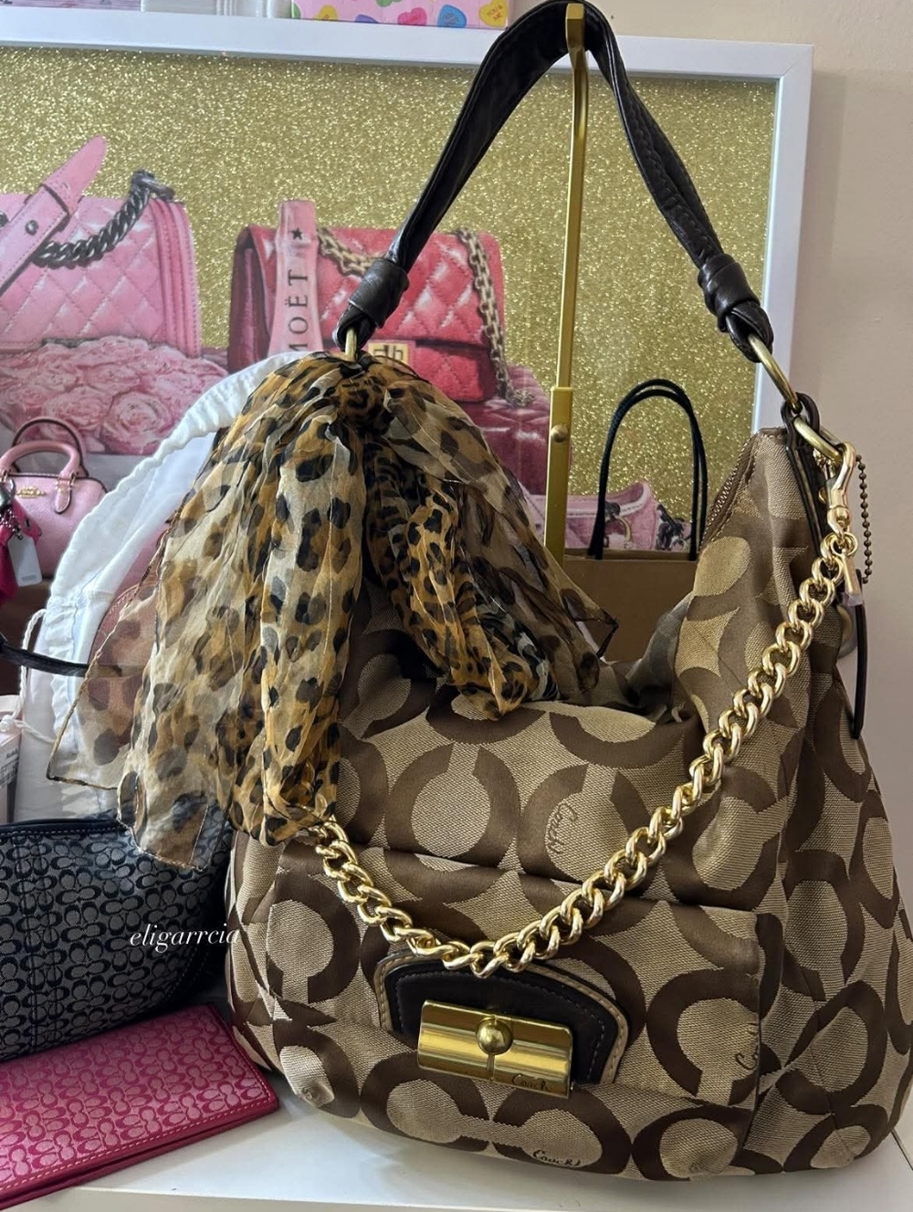 Coach Brown and Tan Signature Crossbody Bag